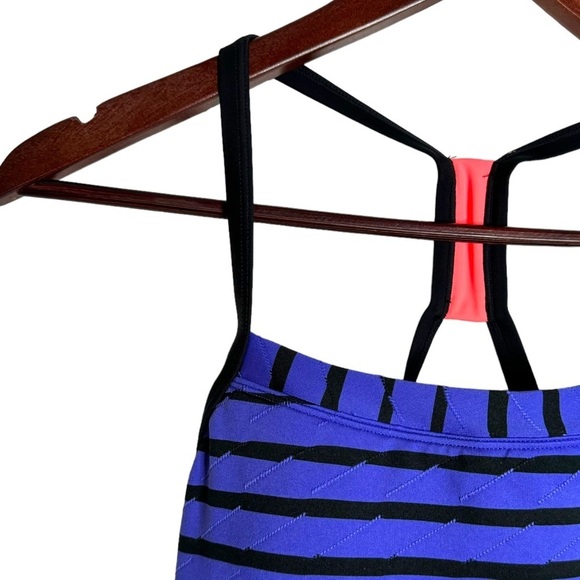 Nike Purple Black Stripes Racerback Tank Top Built in Shelf Bra Padded 6 - Picture 4 of 16